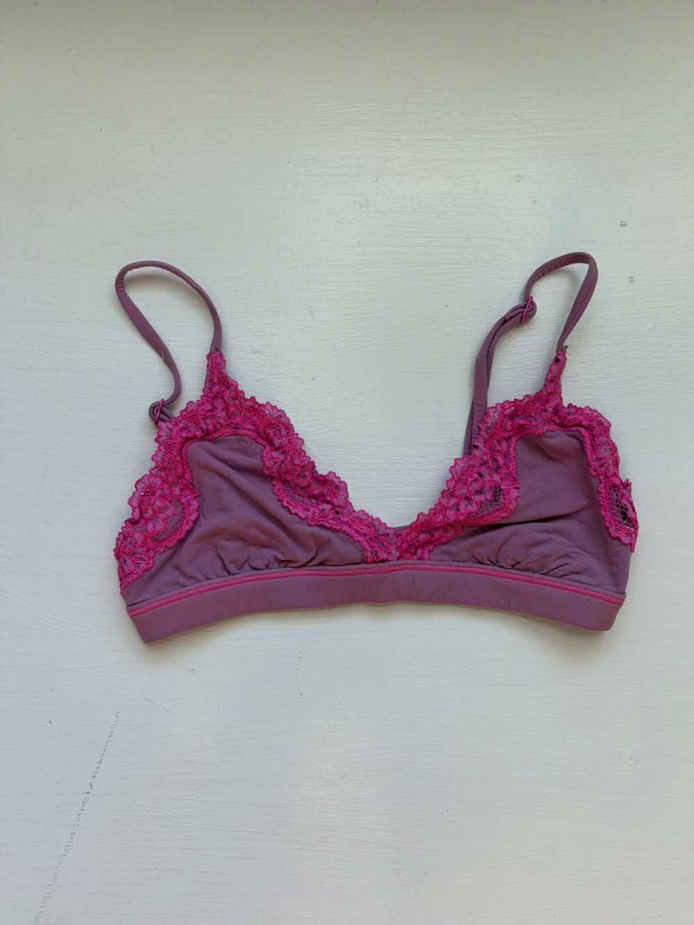 SKIMS Lace-Trim Bralette in Mauve and Hot Pink